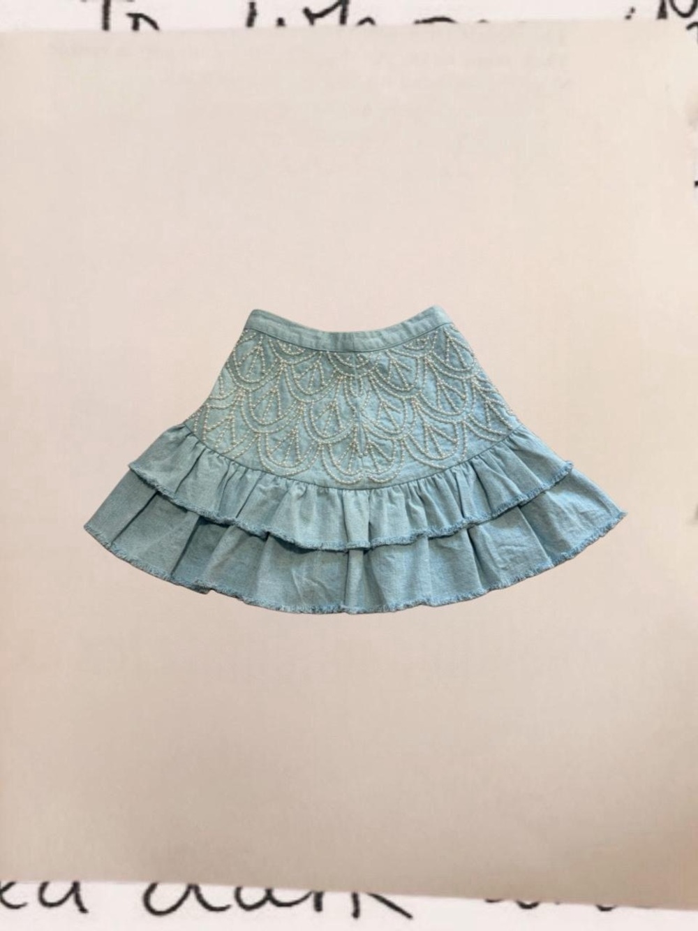 loveshackfancy pearl accent ruffle mini skirt